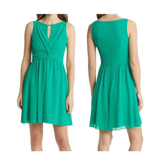 Vince Camuto dress twist fit & flare chiffon green size 6 - Picture 1 of 5